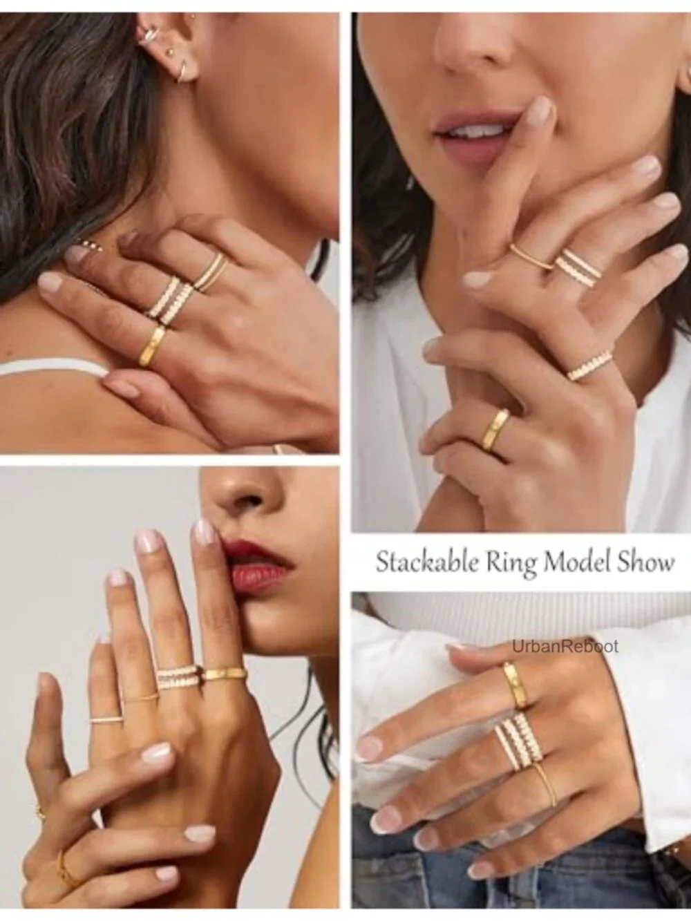 14K Gold Plated Stackable Rings Set Non Tarnish Layering Dainty